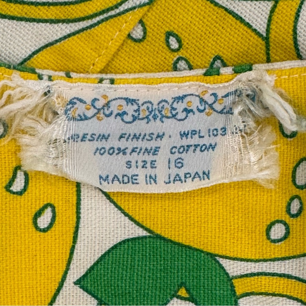 Vintage Playsuit Cotton Yellow Apple Fruit Print MCM 60s Mini Dress Romper L - Picture 3 of 9